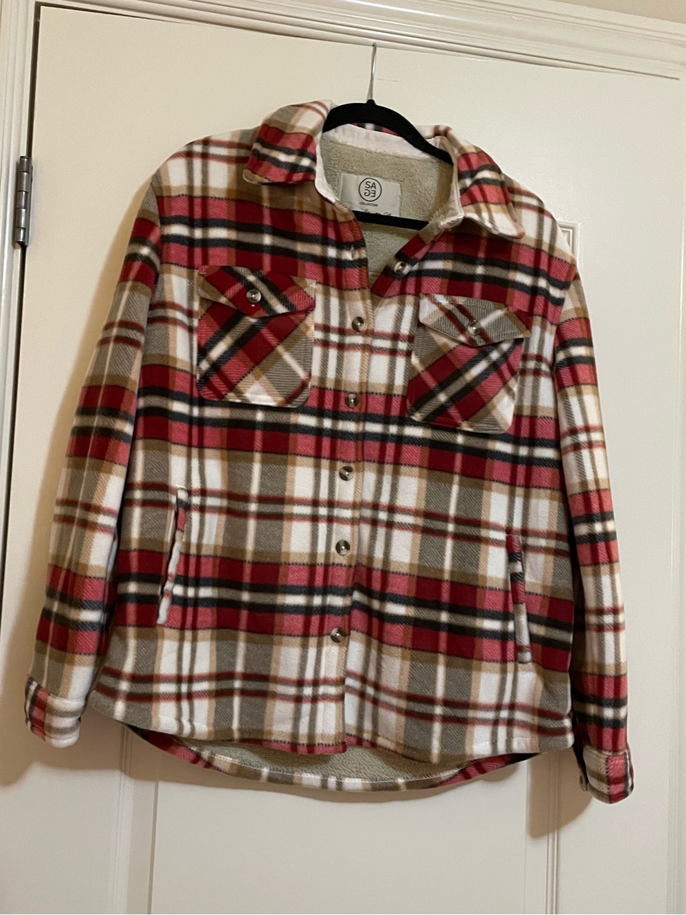 Sage Plaid Sherpa Shacket Red